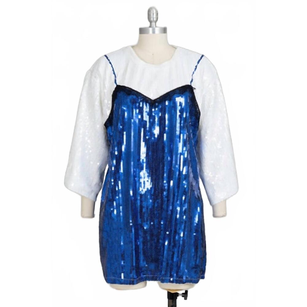NEW KARA CHIC women's luxe glow allover sequin tunic top in blue